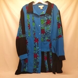 Brylane Woman Collection Size 24W Blouse Long Sleeve Applique Floral Print